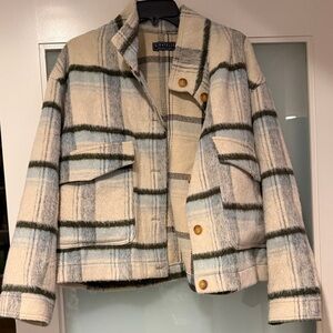 Bagatelle Women's Plaid Utility Jacket - Cream and Green